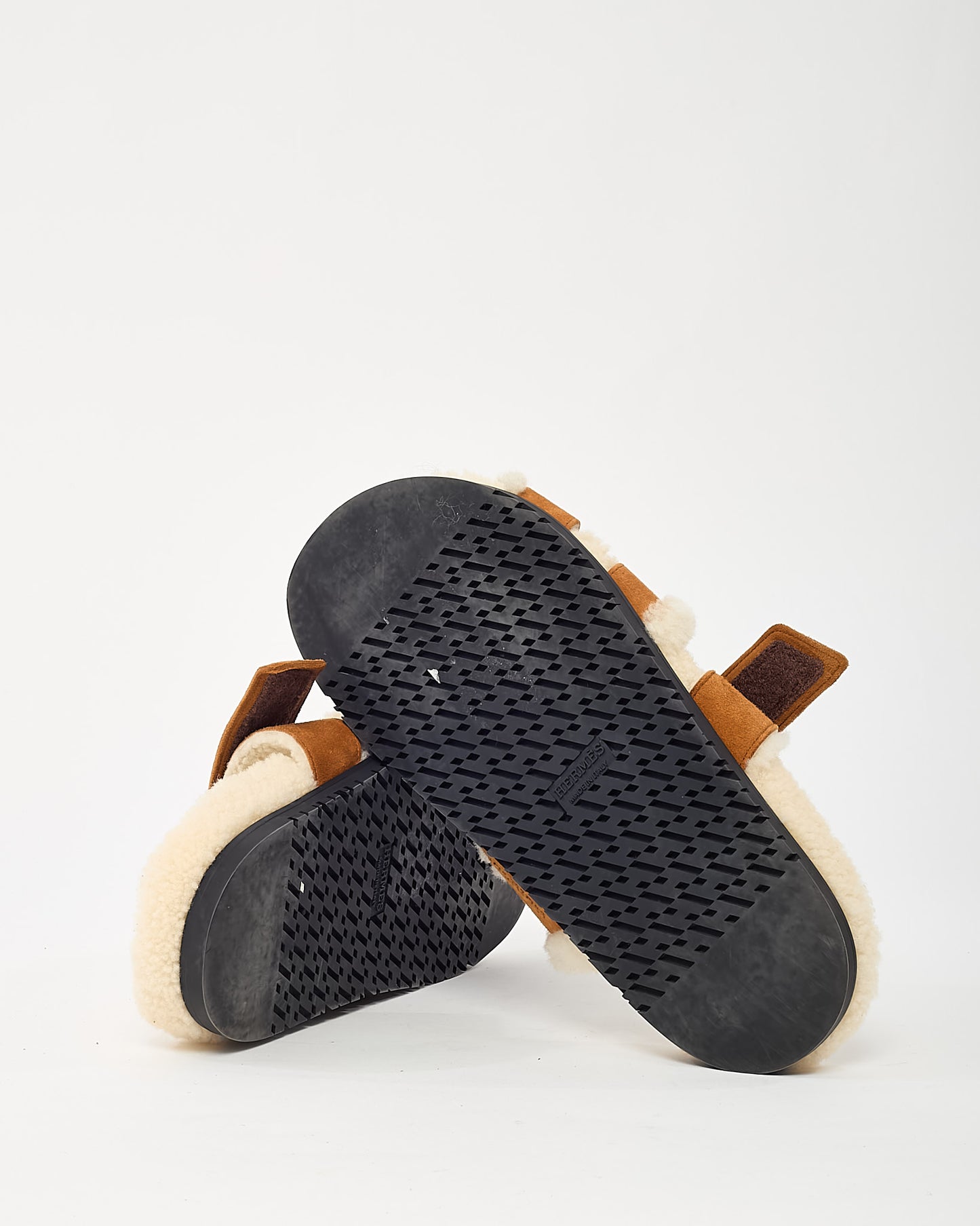Hermès Tan Suede & Shearling Chypre Sandals - 39