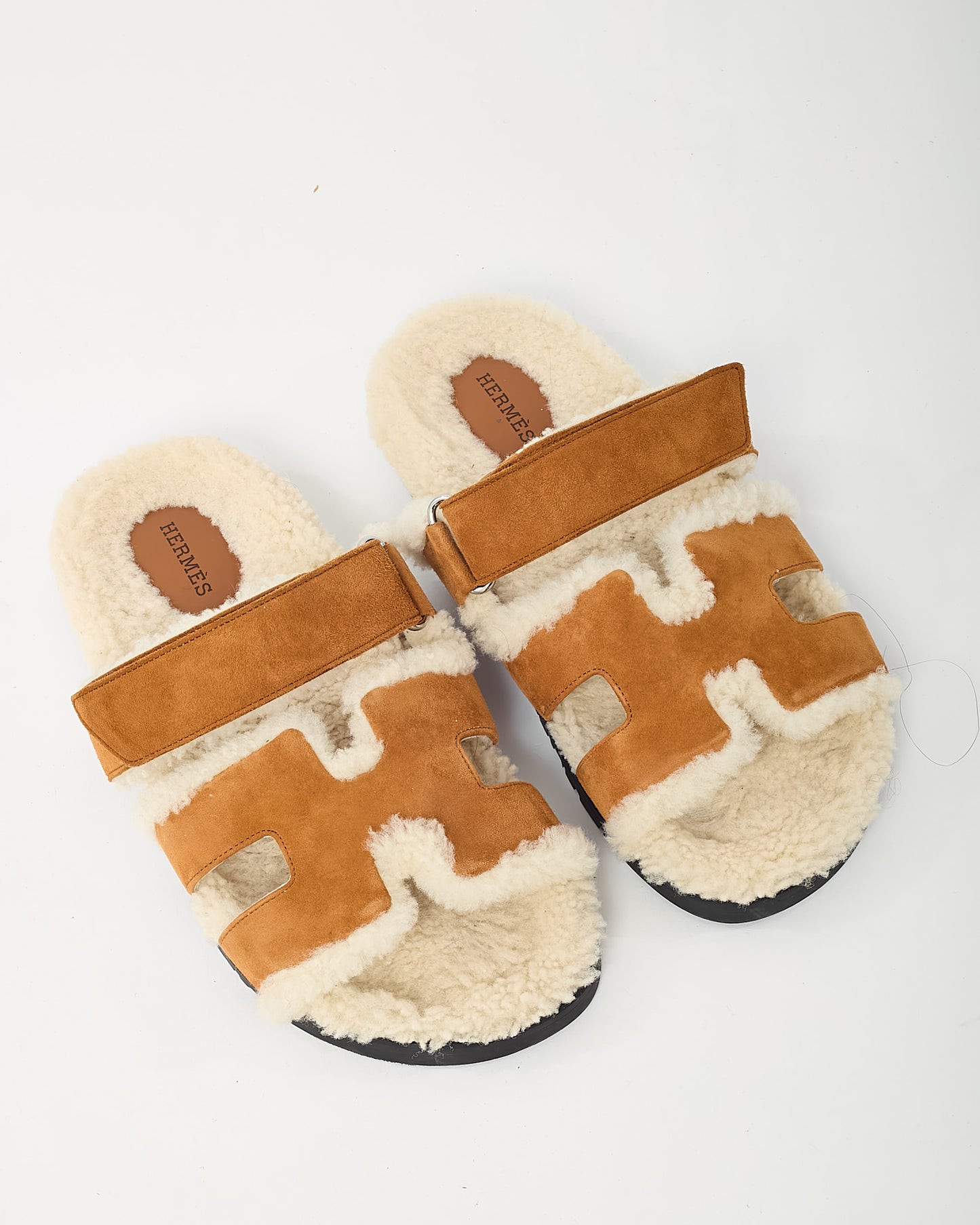Hermès Tan Suede & Shearling Chypre Sandals - 39