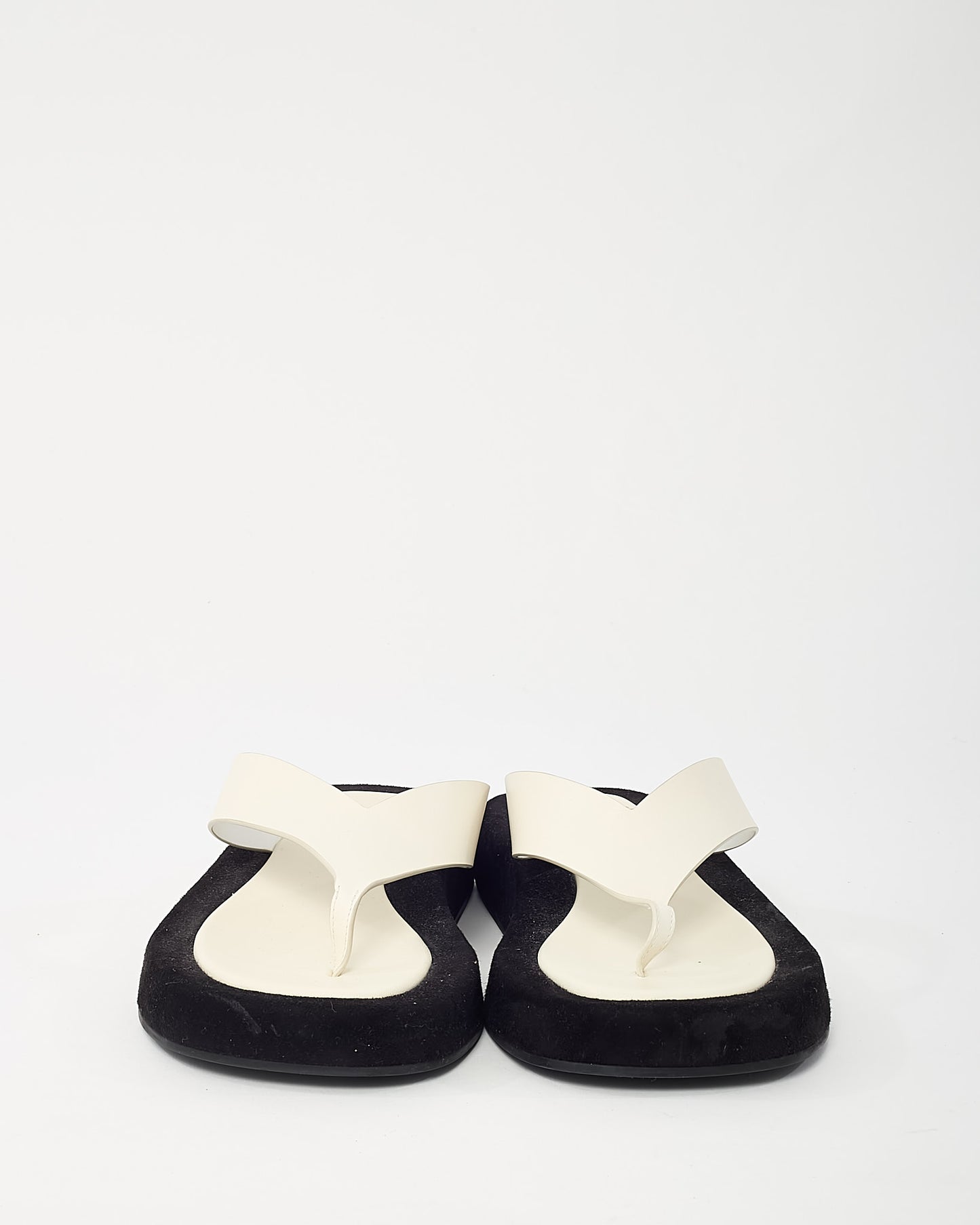 The Row White Leather and Black Suede Ginza Two-tone Platform Flip Flop Sandals - 38