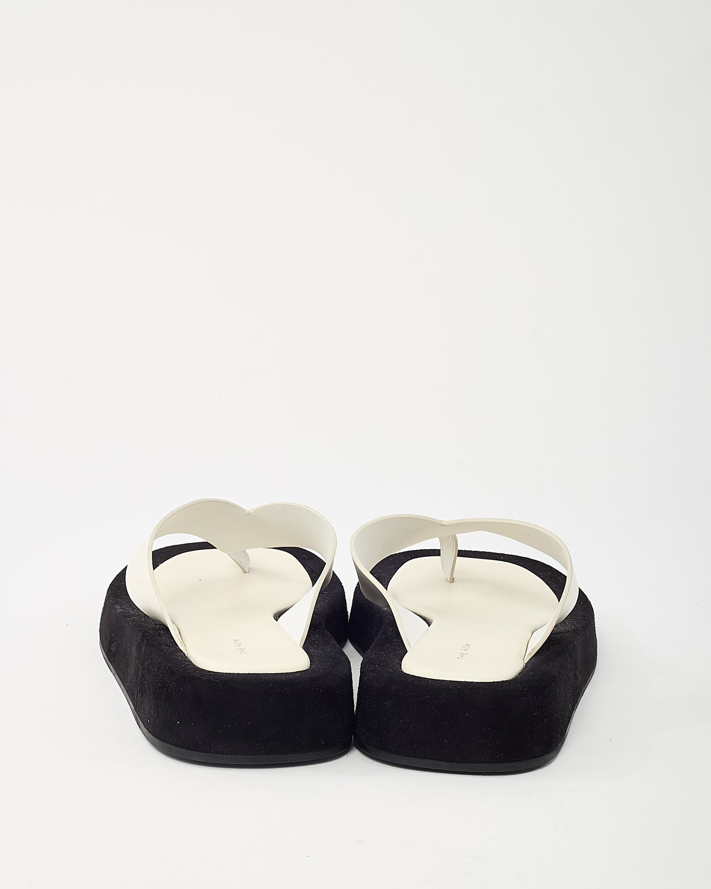 The Row White Leather and Black Suede Ginza Two-tone Platform Flip Flop Sandals - 38
