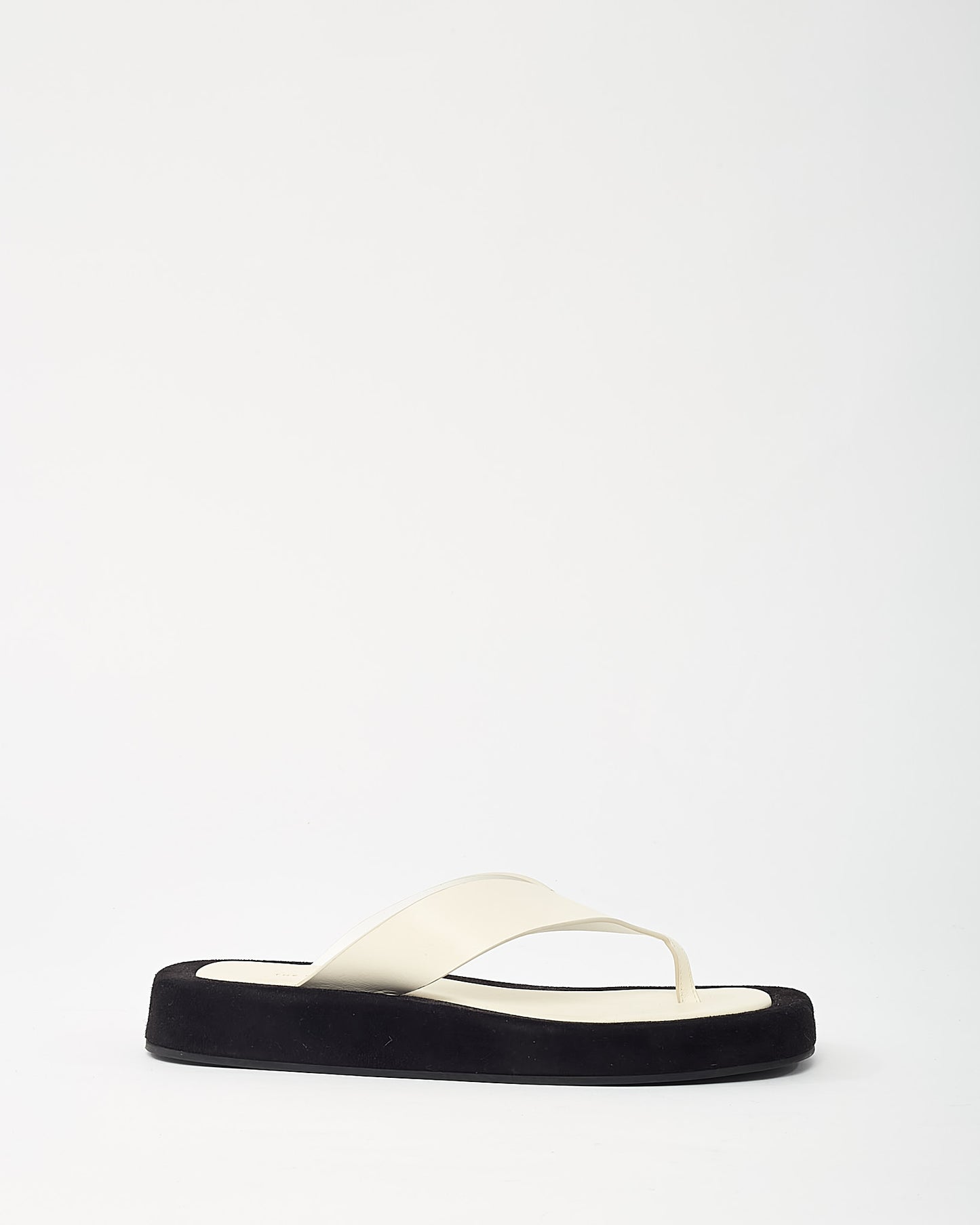 The Row White Leather and Black Suede Ginza Two-tone Platform Flip Flop Sandals - 38