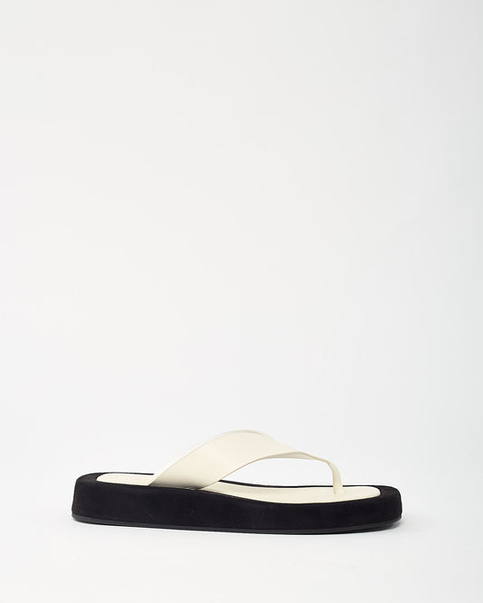The Row White Leather and Black Suede Ginza Two-tone Platform Flip Flop Sandals - 38