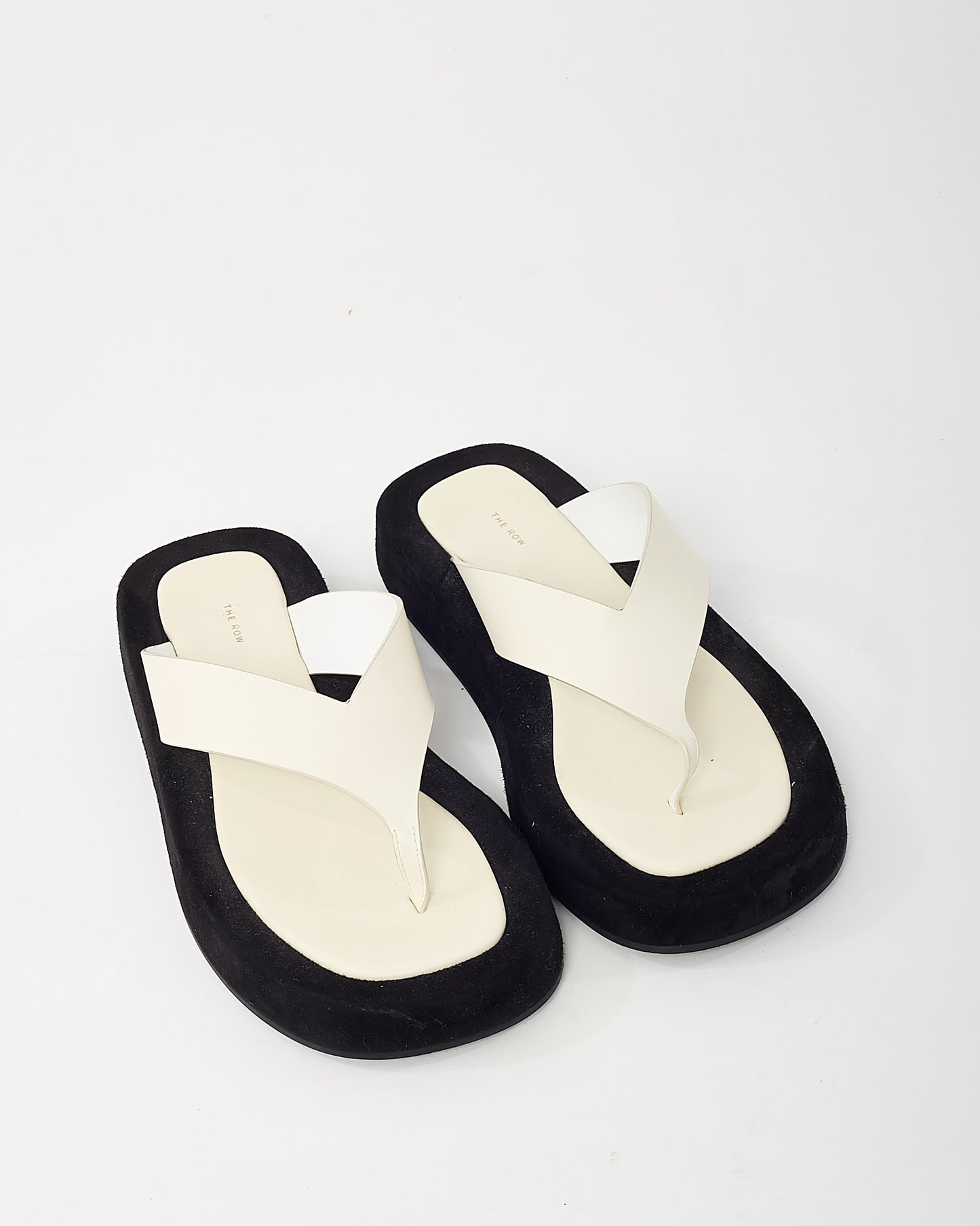 The Row White Leather and Black Suede Ginza Two-tone Platform Flip Flop Sandals - 38