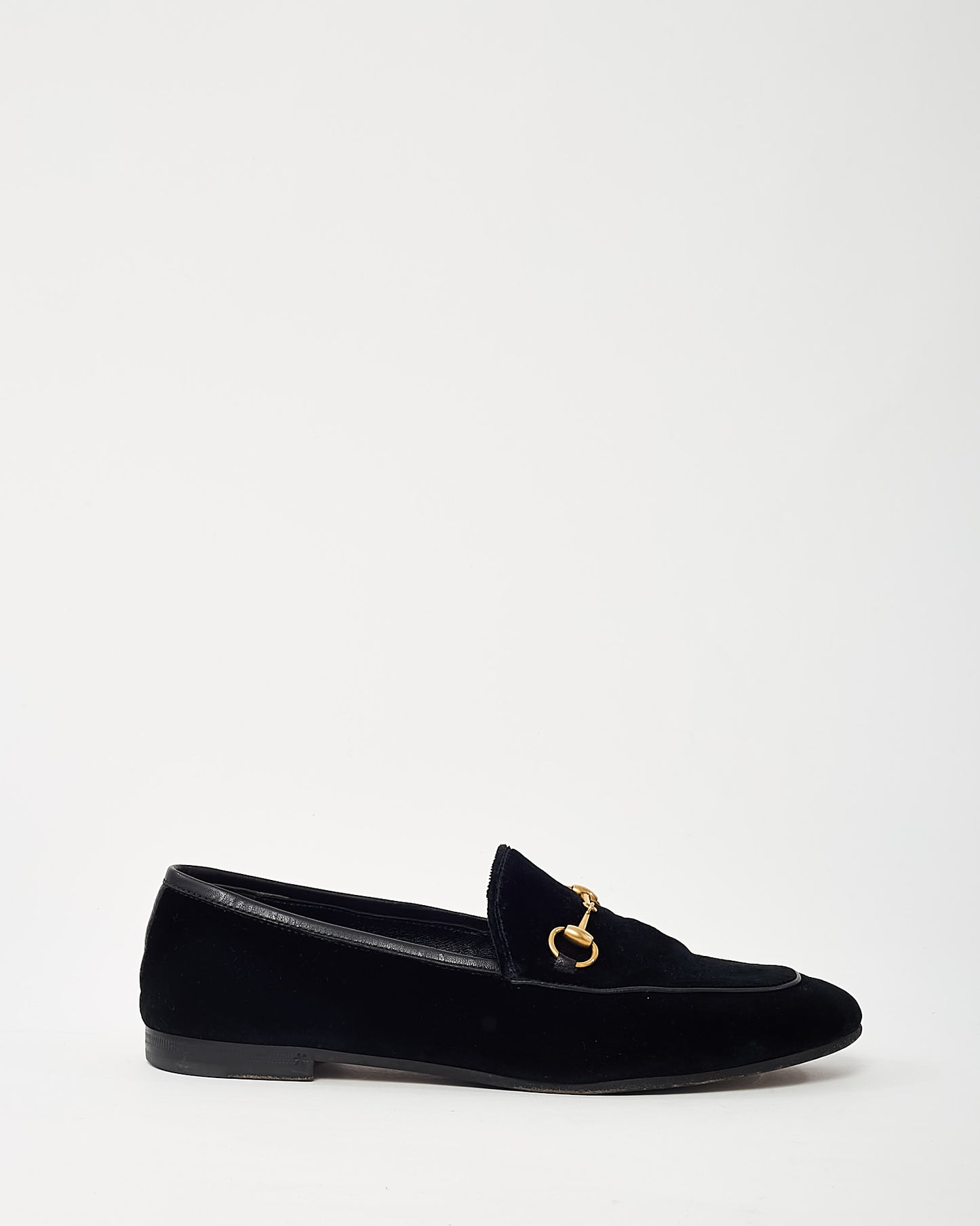 Gucci Black Suede Gold Horsebit Jordaan Loafers - 38.5