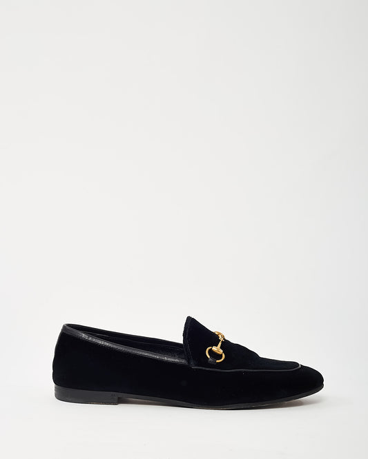 Gucci Black Suede Gold Horsebit Jordaan Loafers - 38.5