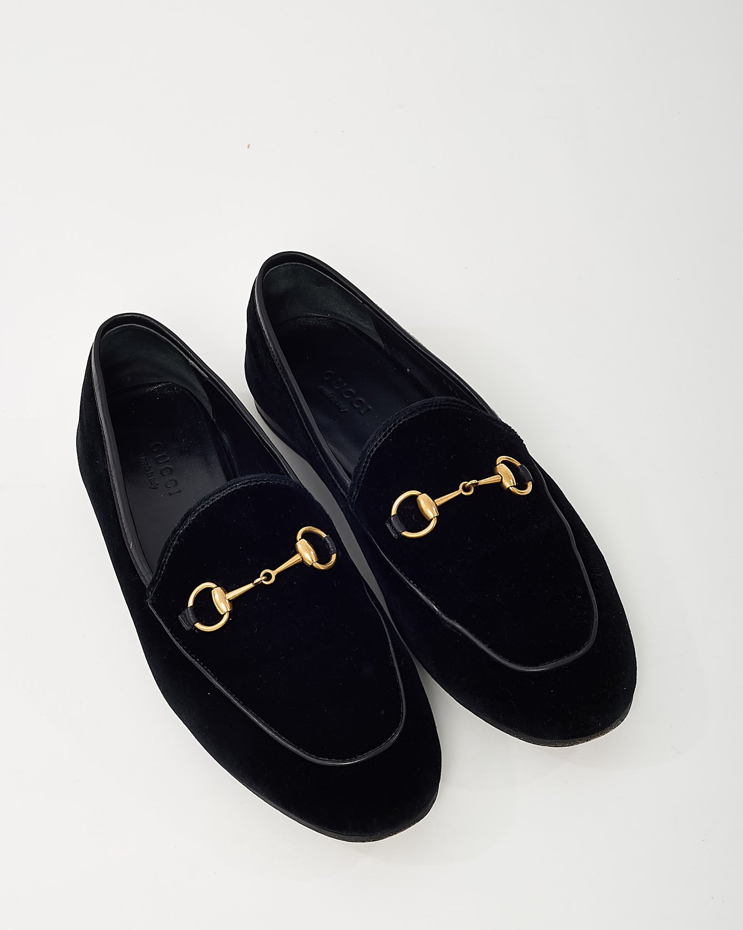 Gucci Black Suede Gold Horsebit Jordaan Loafers - 38.5