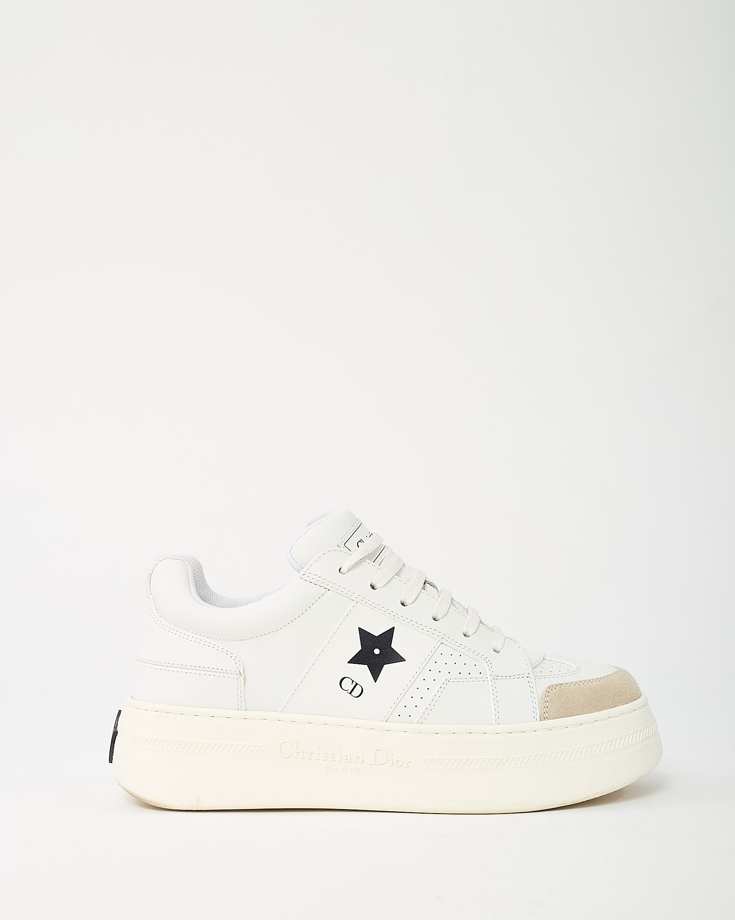Dior White Calfskin Leather and Beige Suede Dior Star Sneakers - 38