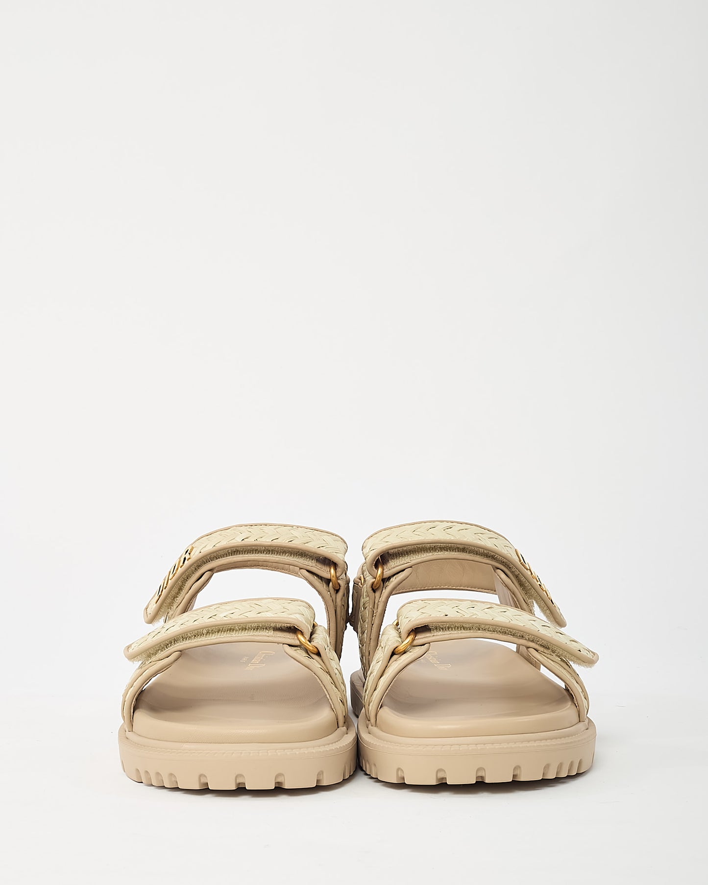 Dior Beige Calfskin Leather and Raffia Dioract Logo Dad Sandals - 39