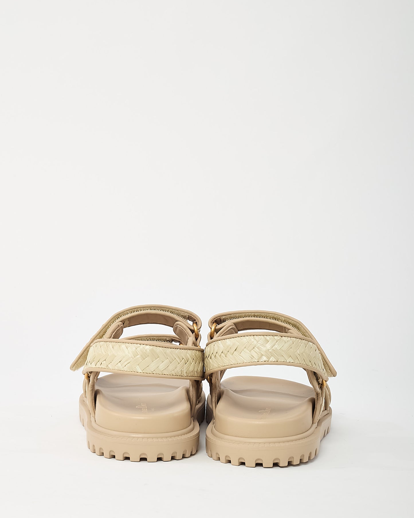 Dior Beige Calfskin Leather and Raffia Dioract Logo Dad Sandals - 39