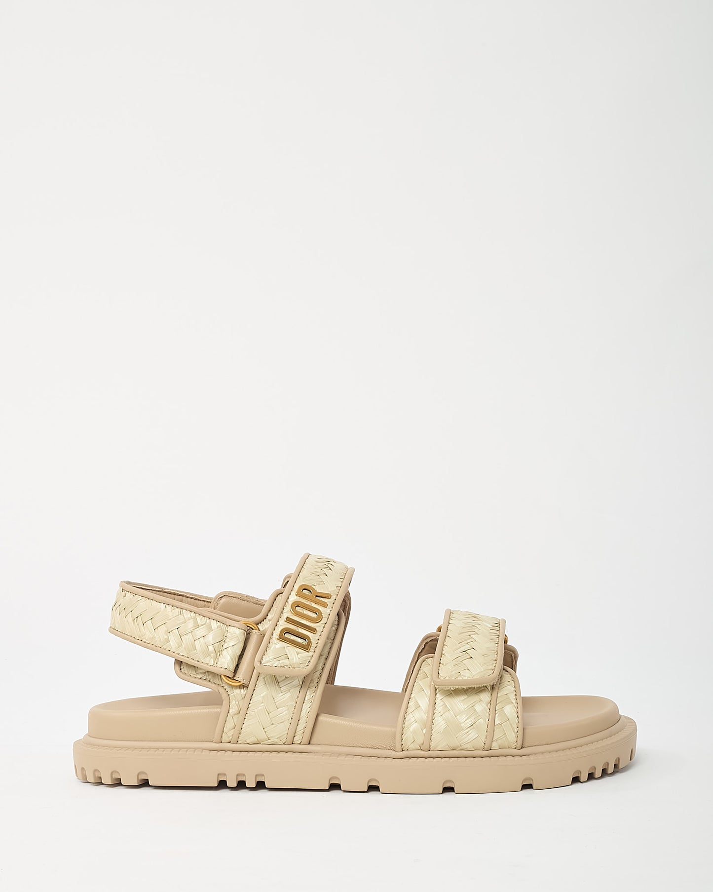 Dior Beige Calfskin Leather and Raffia Dioract Logo Dad Sandals - 39