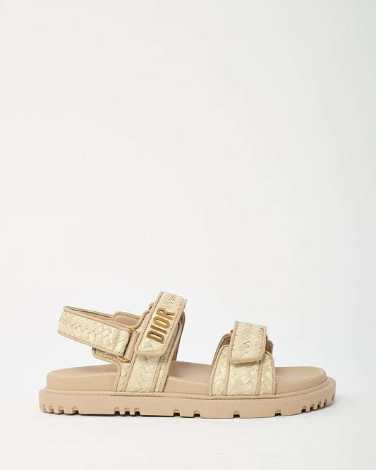 Dior Beige Calfskin Leather and Raffia Dioract Logo Dad Sandals - 39