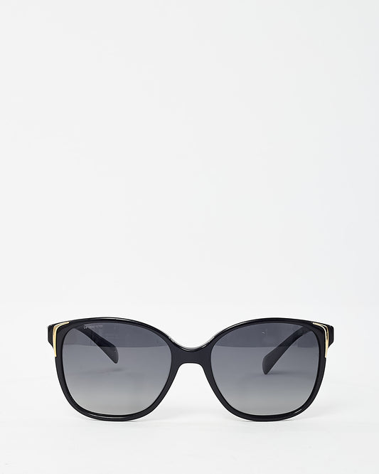 Prada Black Acetate SPR010 Silver Detail Oversize Round Cat Eye Sunglasses