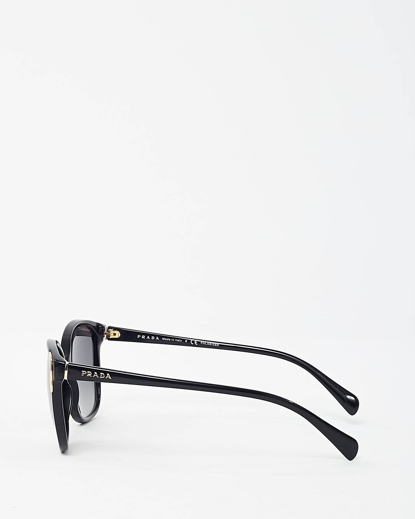 Prada Black Acetate SPR010 Silver Detail Oversize Round Cat Eye Sunglasses