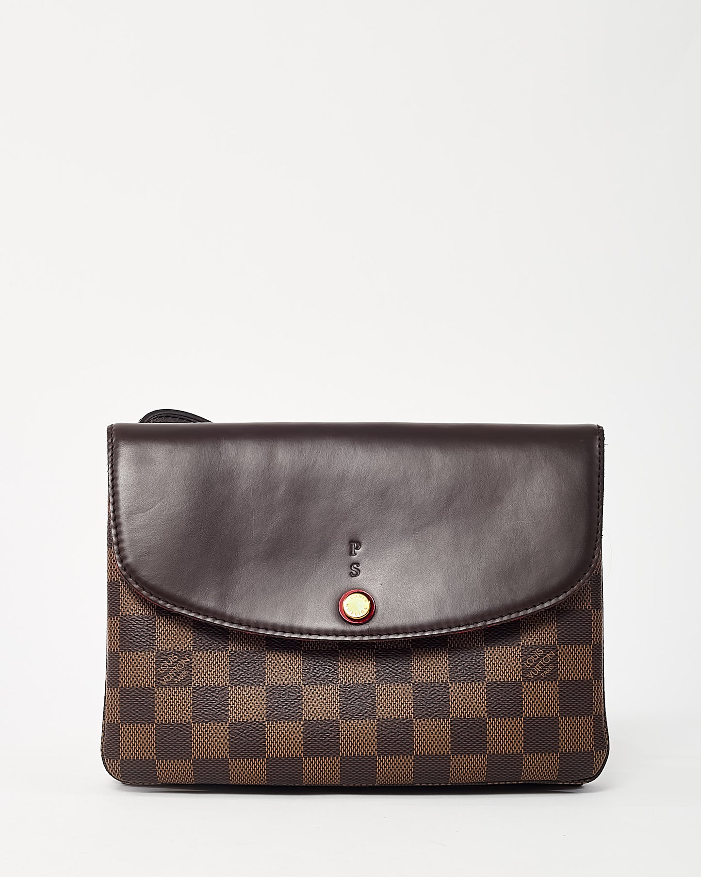 Louis Vuitton Damier Ebene Coated Canvas Pocket Twice Crossbody Bag with Initials