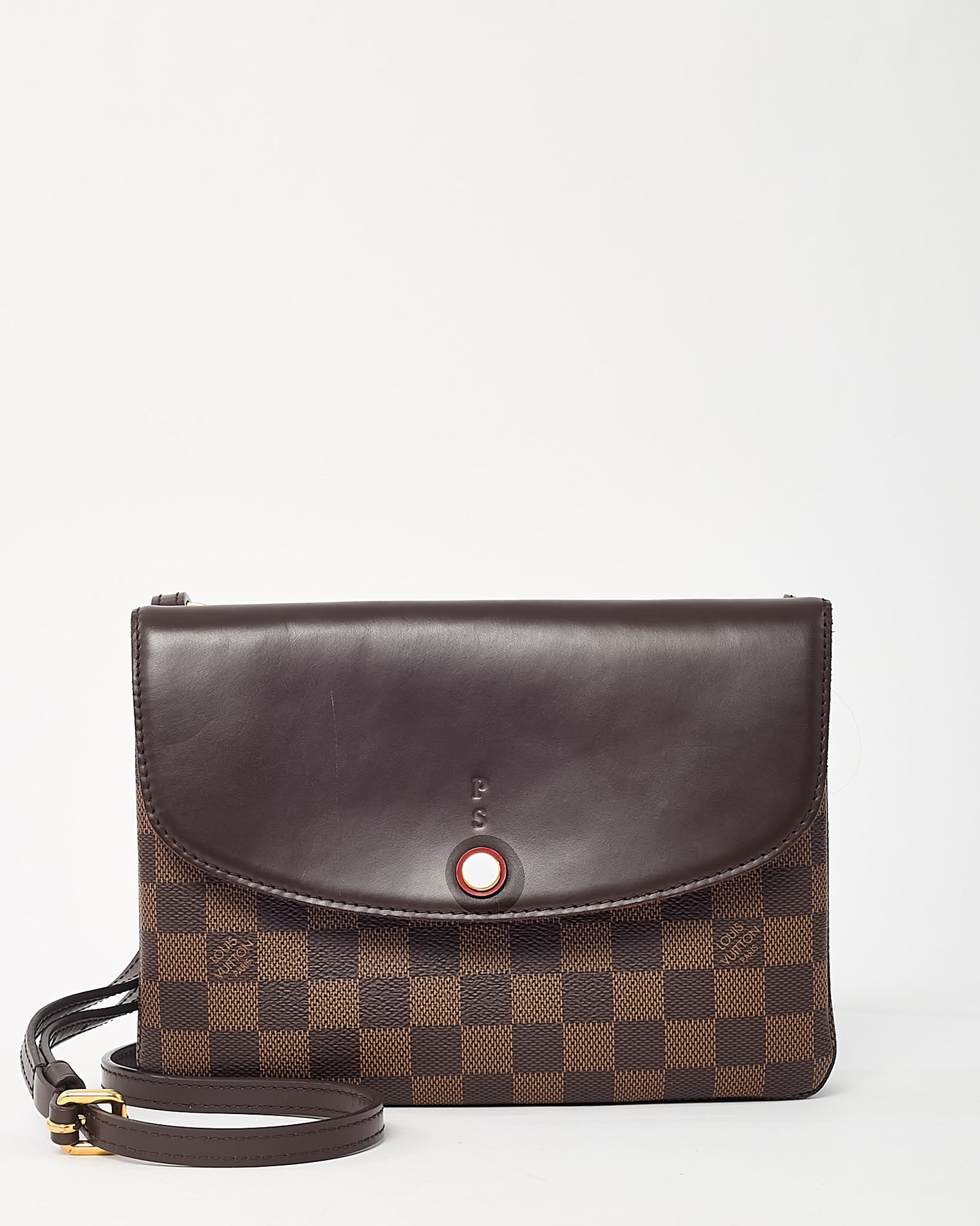 Louis Vuitton Damier Ebene Coated Canvas Pocket Twice Crossbody Bag with Initials