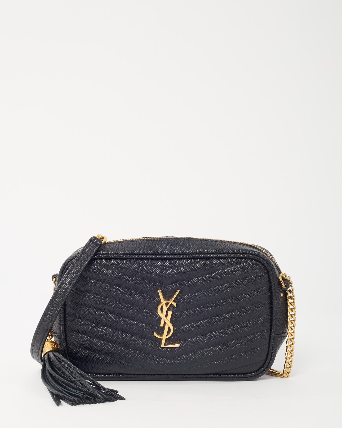 Saint Laurent Black Chevron Grain De Poudre YSL Mini Lou Chain Crossbody Bag GHW