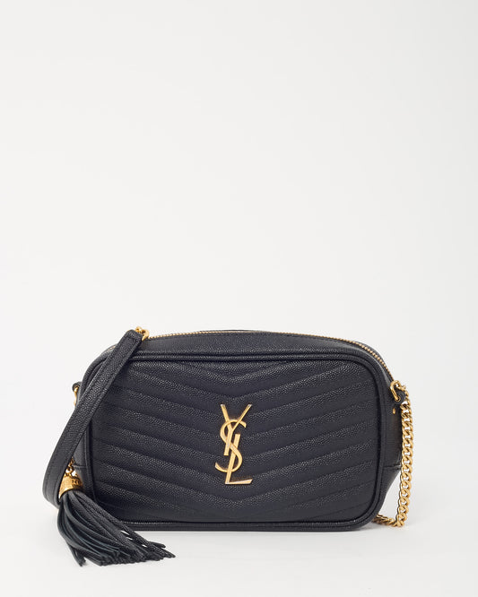 Saint Laurent Black Chevron Grain De Poudre YSL Mini Lou Chain Crossbody Bag GHW