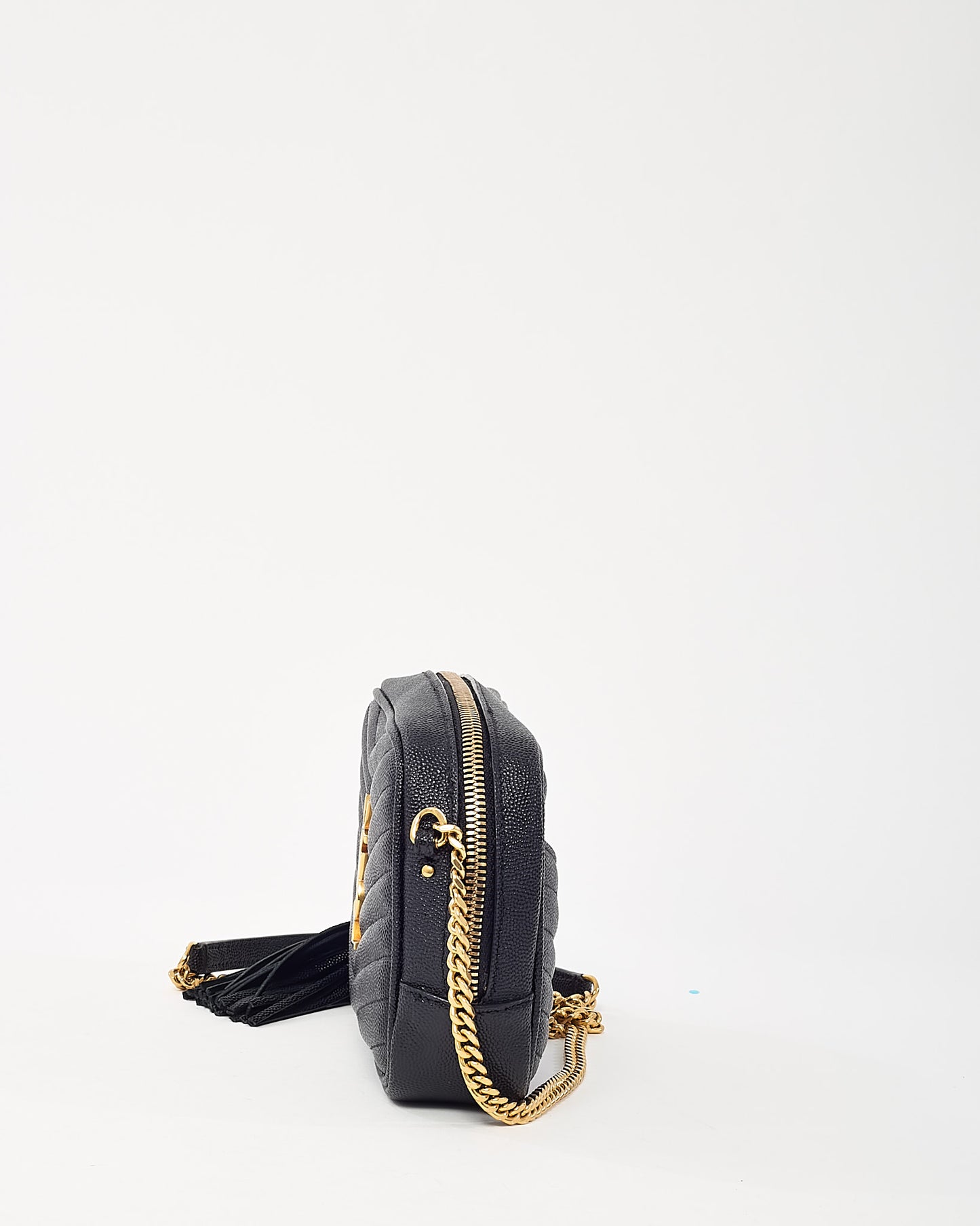 Saint Laurent Black Chevron Grain De Poudre YSL Mini Lou Chain Crossbody Bag GHW