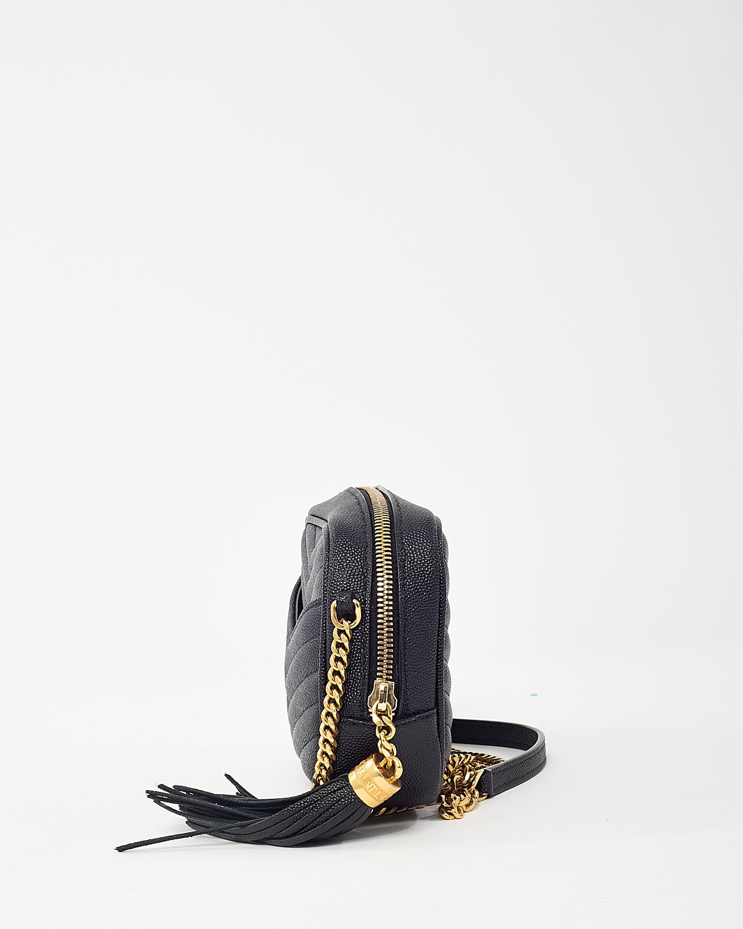 Saint Laurent Black Chevron Grain De Poudre YSL Mini Lou Chain Crossbody Bag GHW