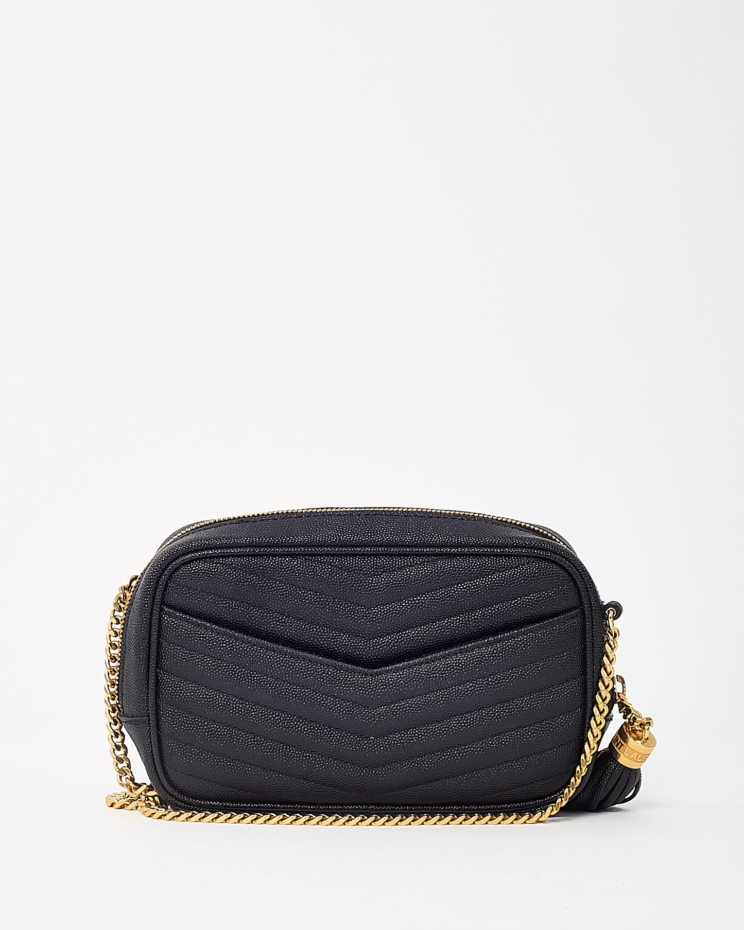 Saint Laurent Black Chevron Grain De Poudre YSL Mini Lou Chain Crossbody Bag GHW