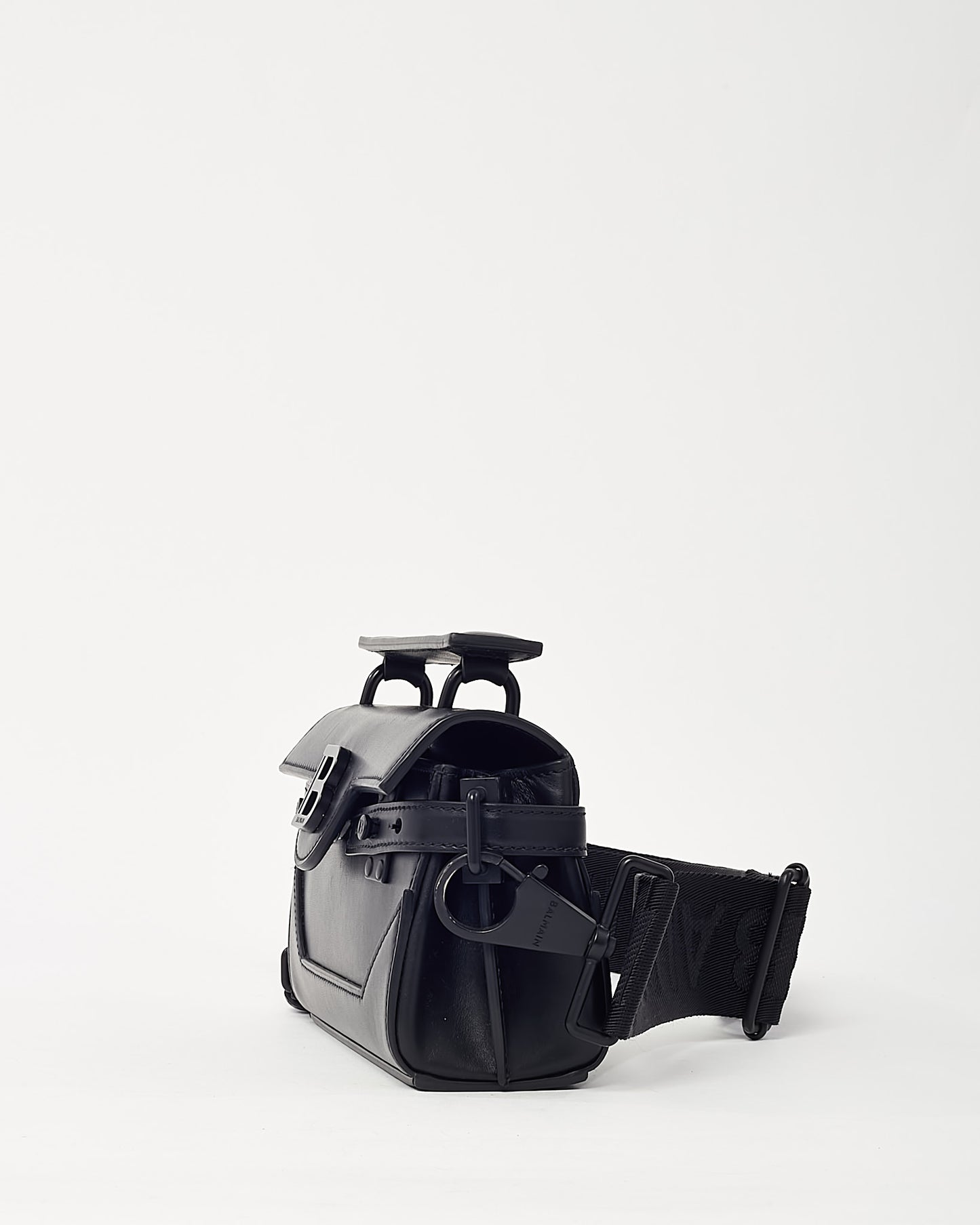 Balmain Black Leather Tonal Hardware B-Buzz 19 Crossbody Bag