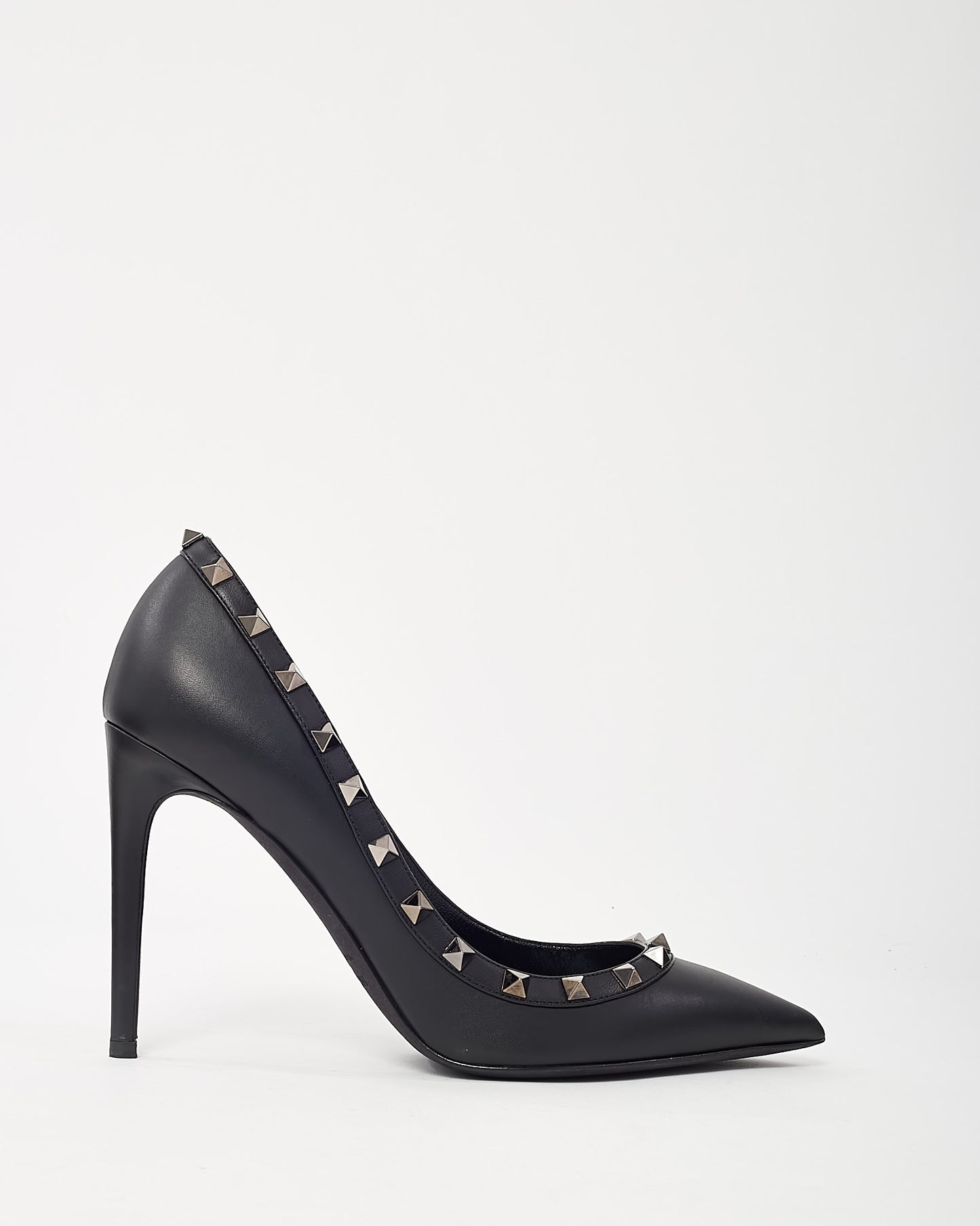 Valentino Black Leather Gunmetal Rockstud Accent Pointed Toe Pumps - 39