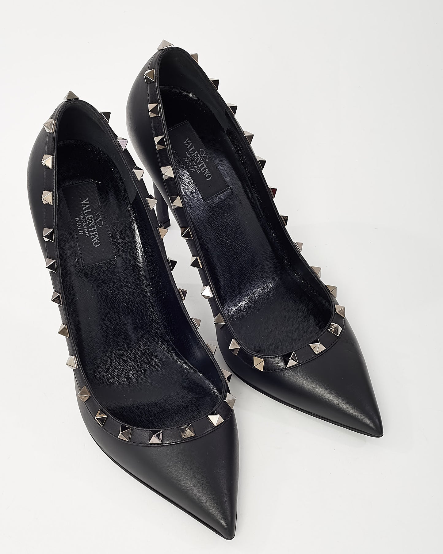 Valentino Black Leather Gunmetal Rockstud Accent Pointed Toe Pumps - 39