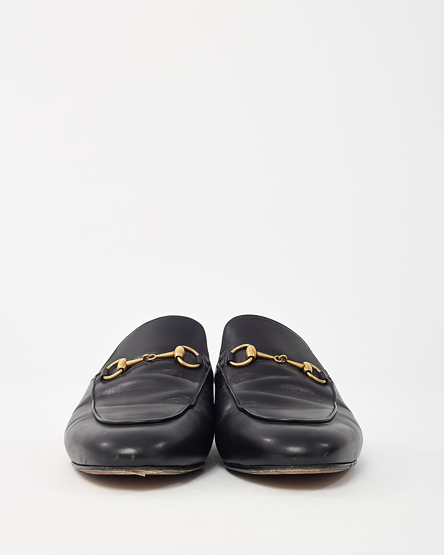 Gucci Black Leather Gold Horsebit Slip On Princetown Mules - 39