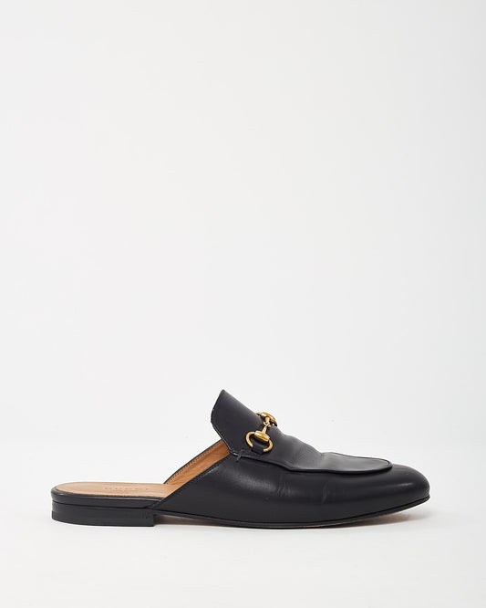 Gucci Black Leather Gold Horsebit Slip On Princetown Mules - 39