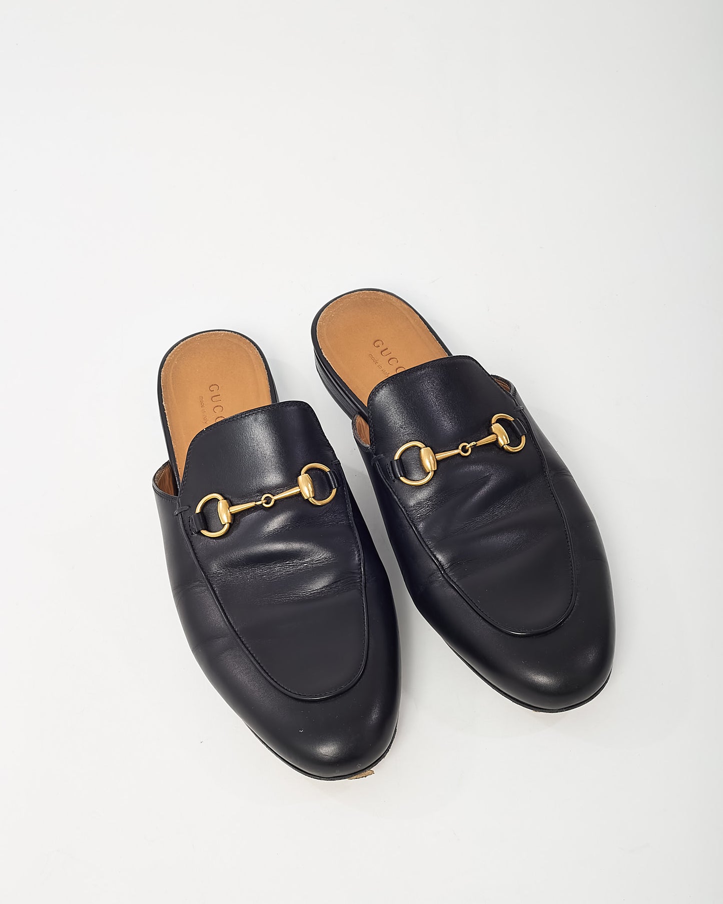 Gucci Black Leather Gold Horsebit Slip On Princetown Mules - 39