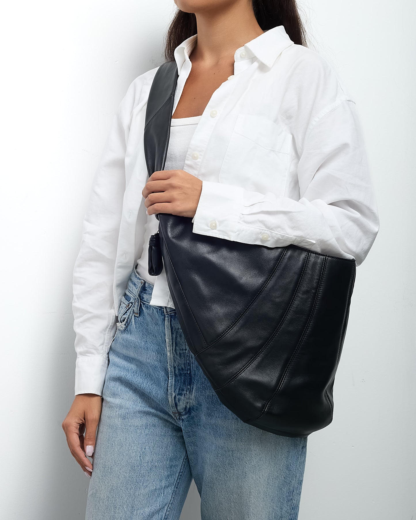 Lemaire Black Leather Large Croissant Crossbody Bag