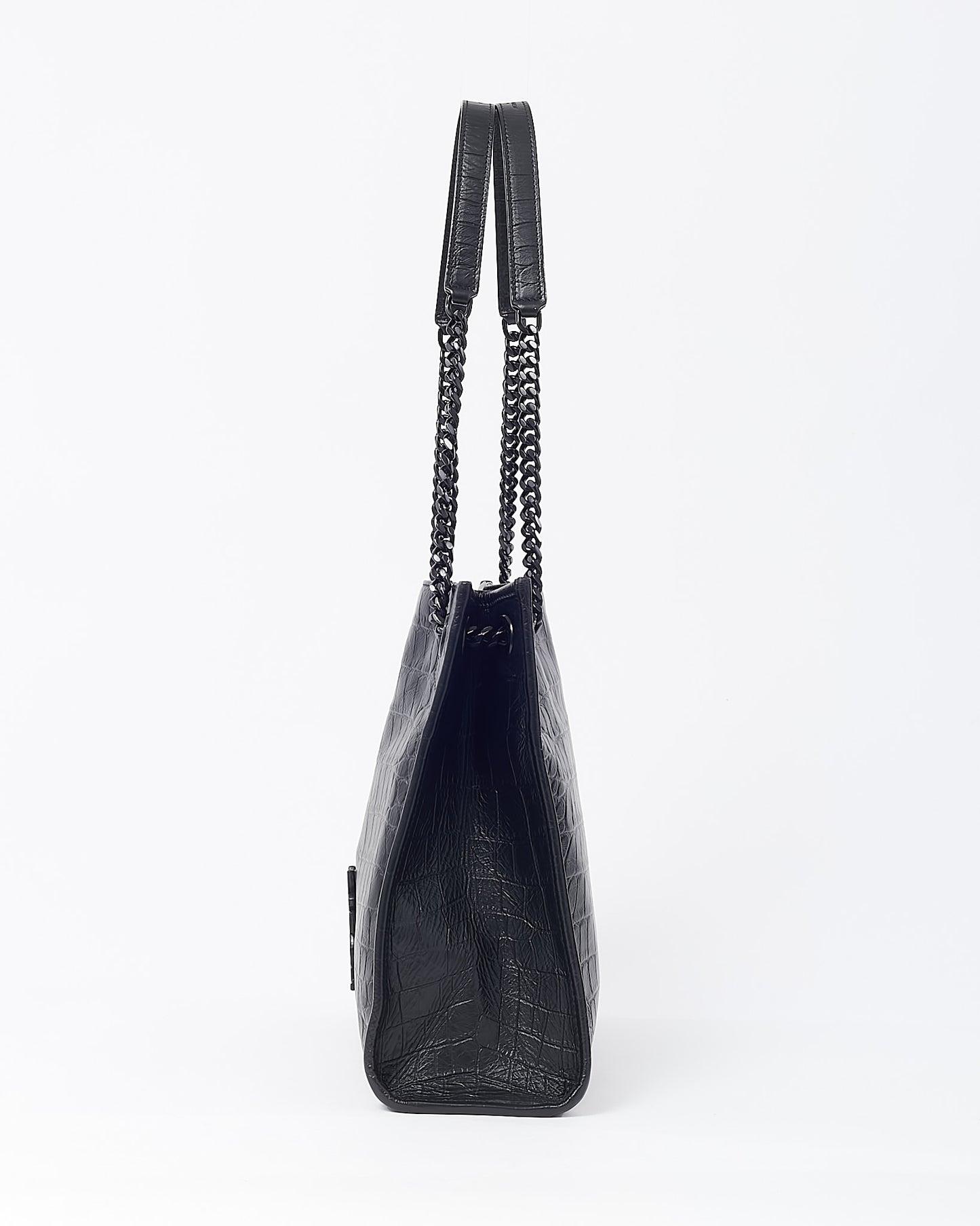Saint Laurent Black Crinkled Leather Medium YSL Niki Shopper Tote Bag