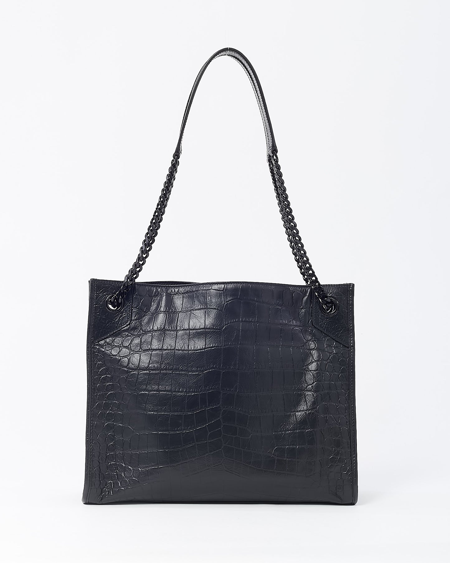 Saint Laurent Black Crinkled Leather Medium YSL Niki Shopper Tote Bag