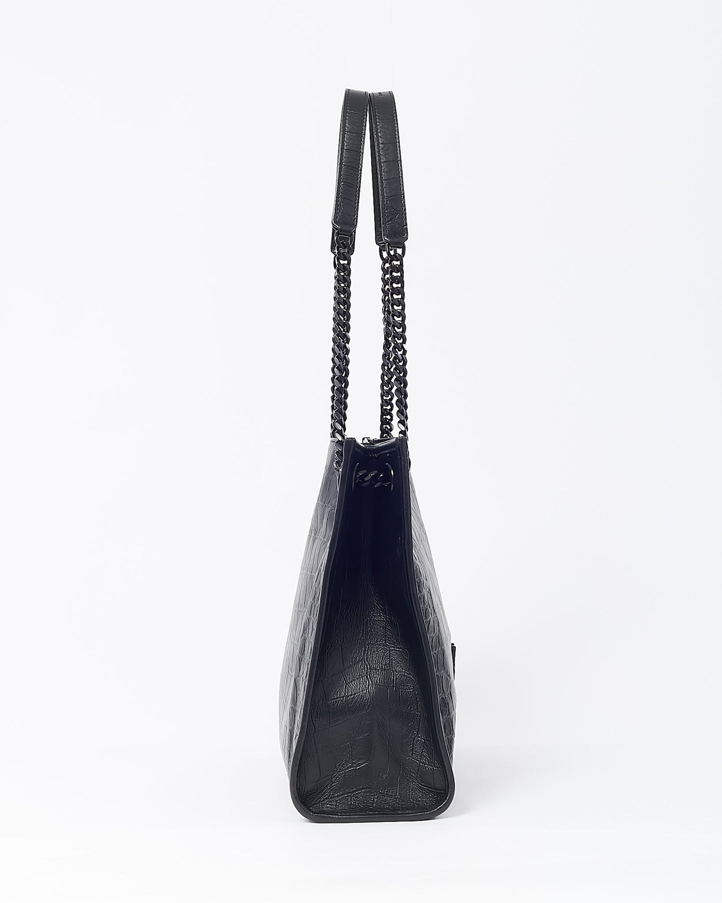 Saint Laurent Black Crinkled Leather Medium YSL Niki Shopper Tote Bag