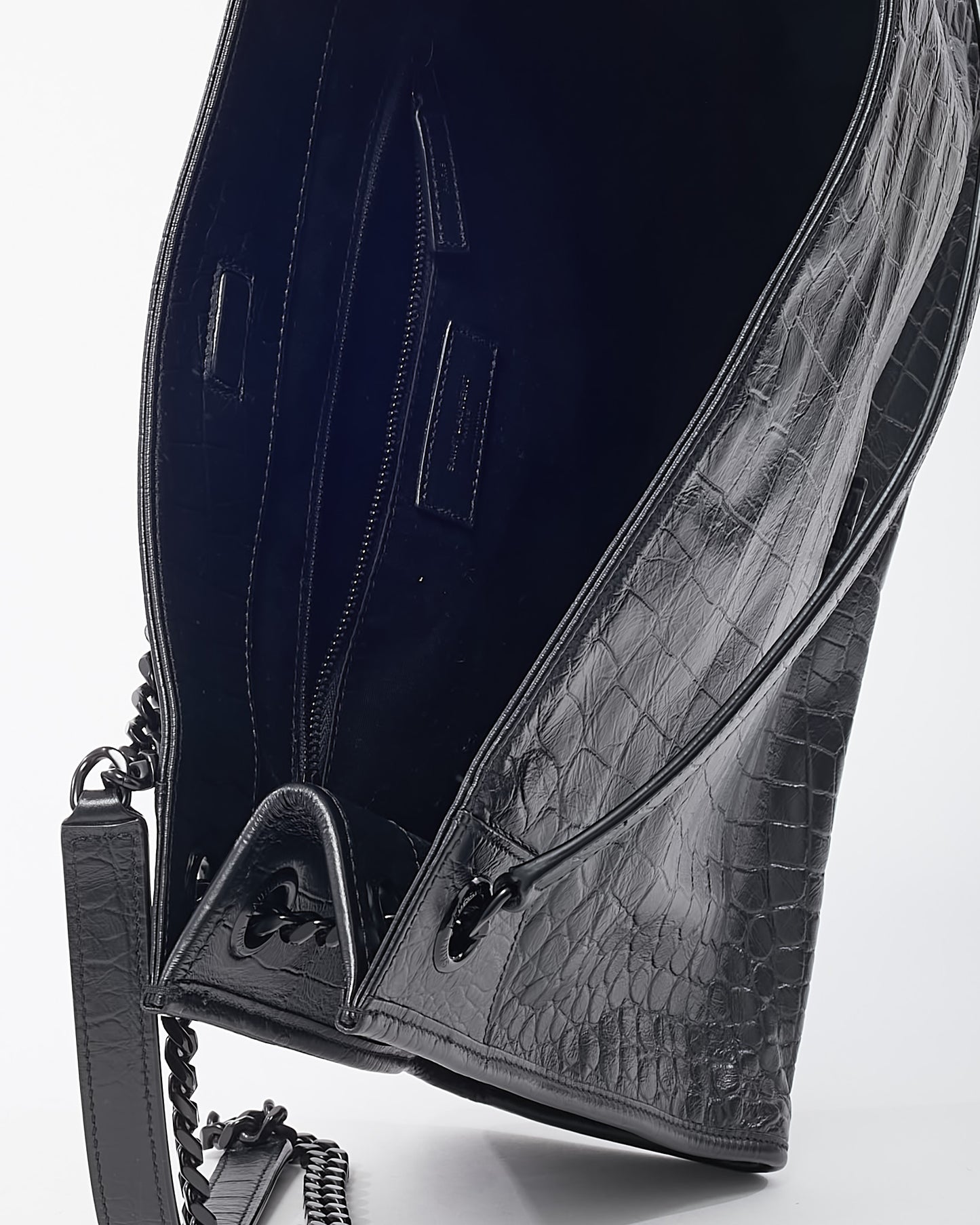 Saint Laurent Black Crinkled Leather Medium YSL Niki Shopper Tote Bag