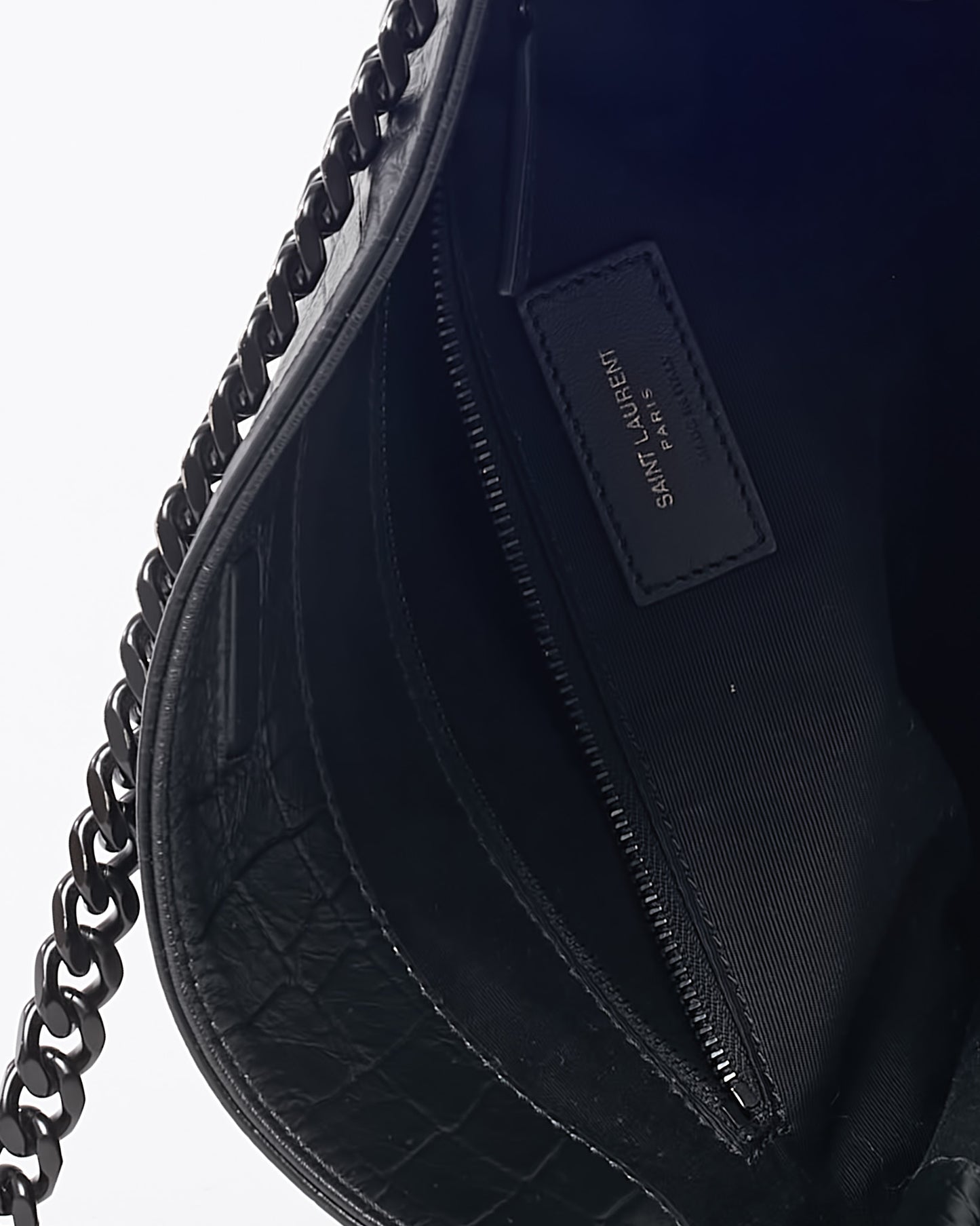 Saint Laurent Black Crinkled Leather Medium YSL Niki Shopper Tote Bag