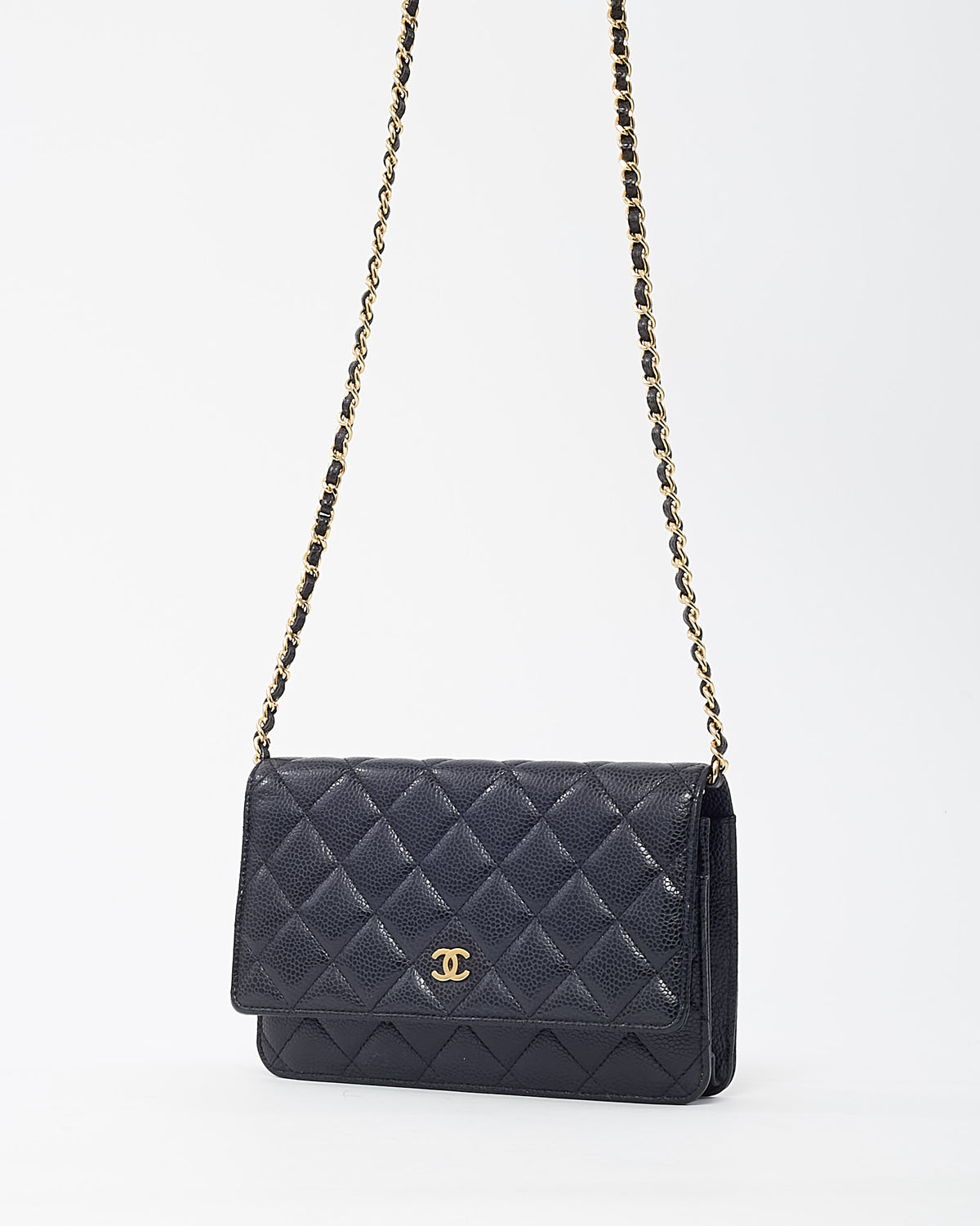 Chanel Black Caviar Leather WOC Wallet on Chain Crossbody Bag GHW