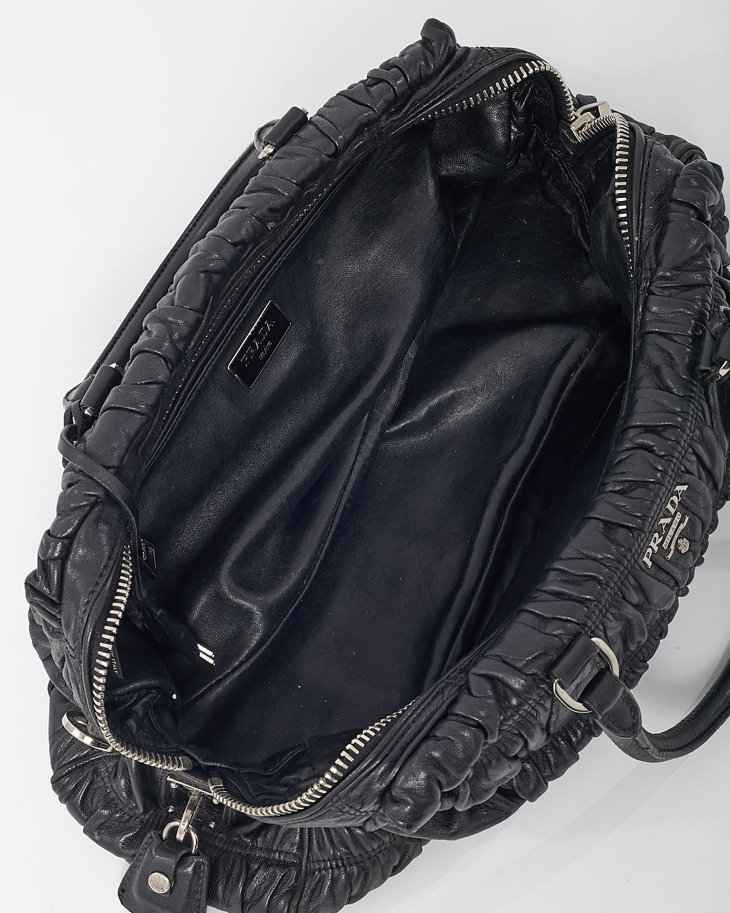 Prada Black Gaufre Nappa Leather Satchel Zip Tote Bag