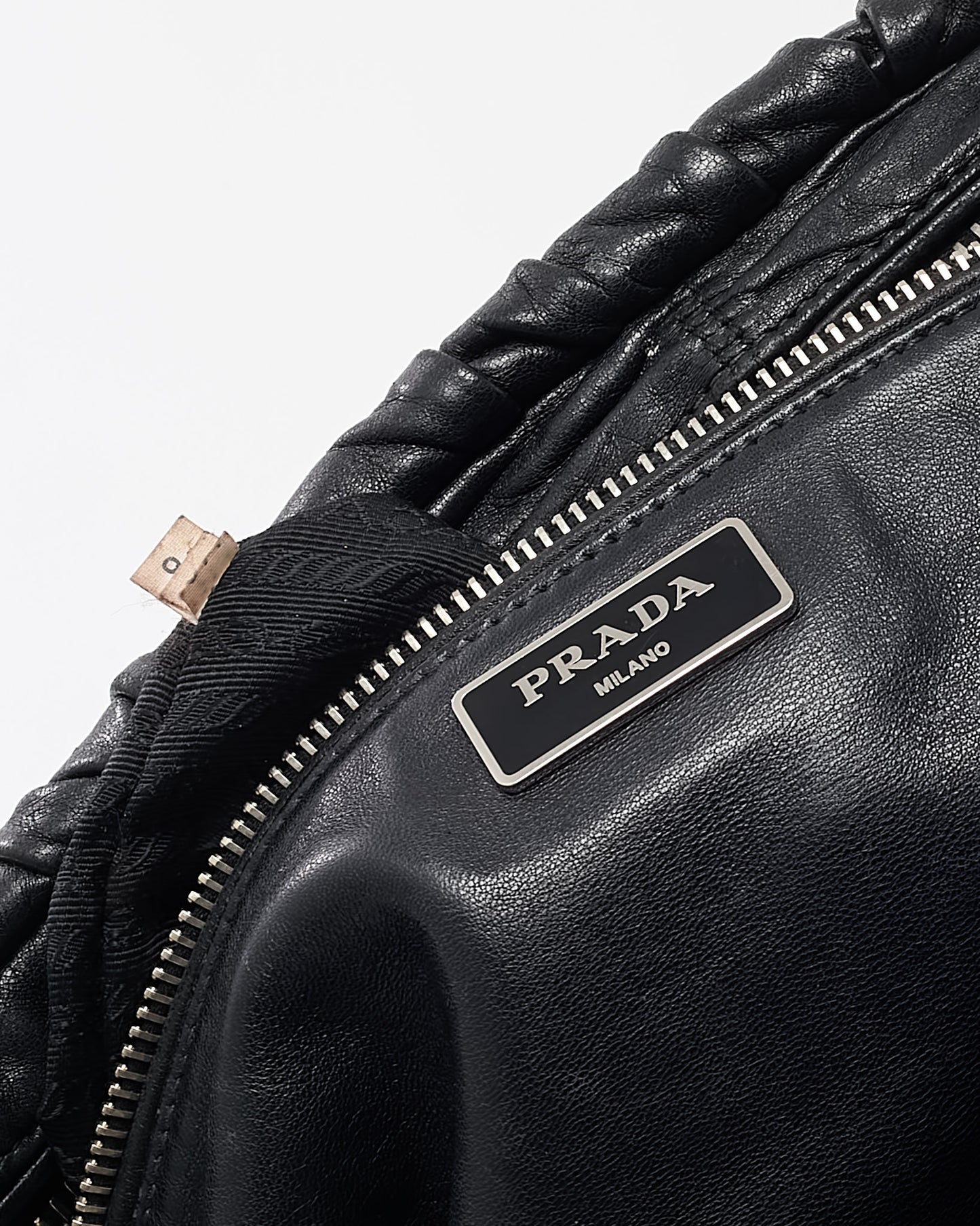 Prada Black Gaufre Nappa Leather Satchel Zip Tote Bag
