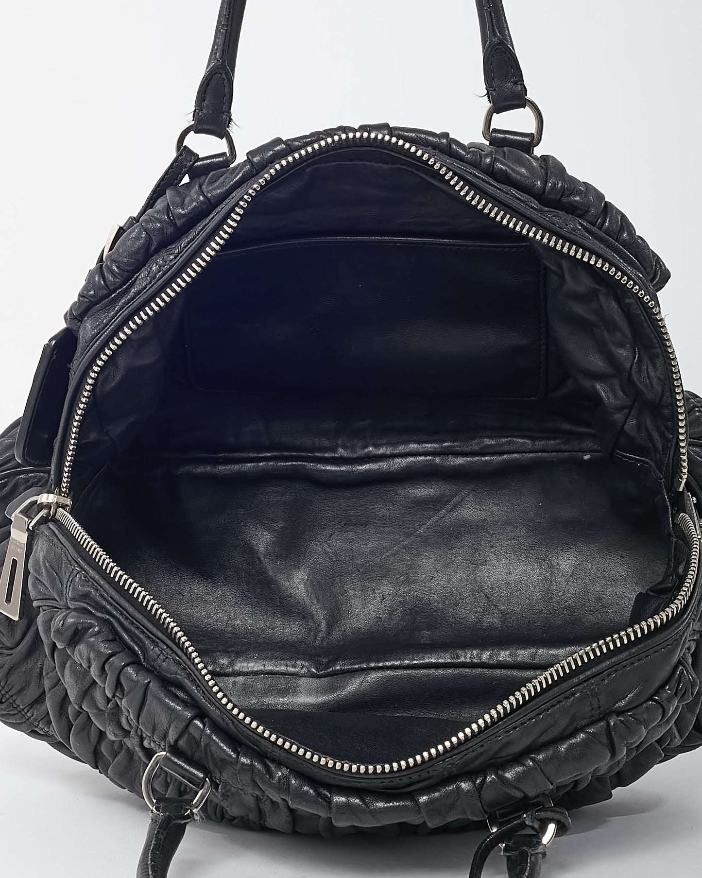 Prada Black Gaufre Nappa Leather Satchel Zip Tote Bag