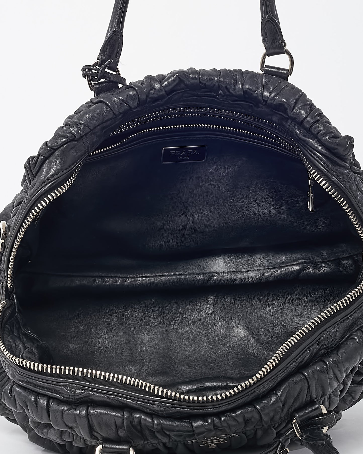Prada Black Gaufre Nappa Leather Satchel Zip Tote Bag