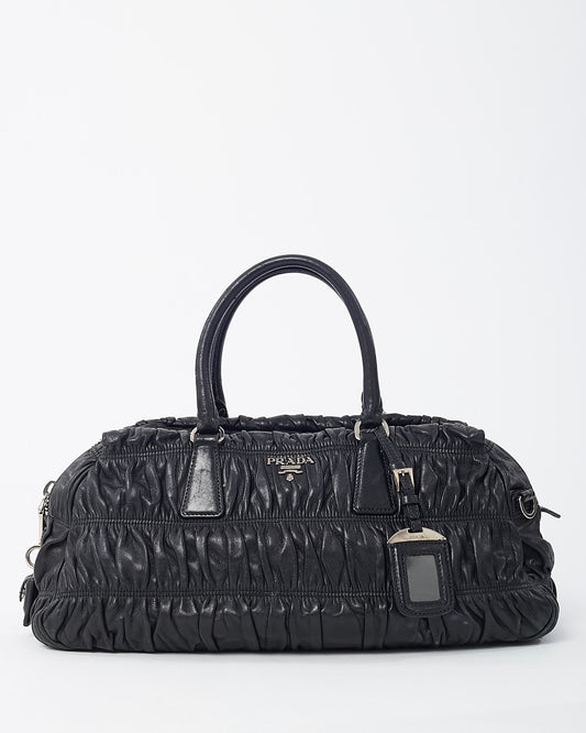 Prada Black Gaufre Nappa Leather Satchel Zip Tote Bag