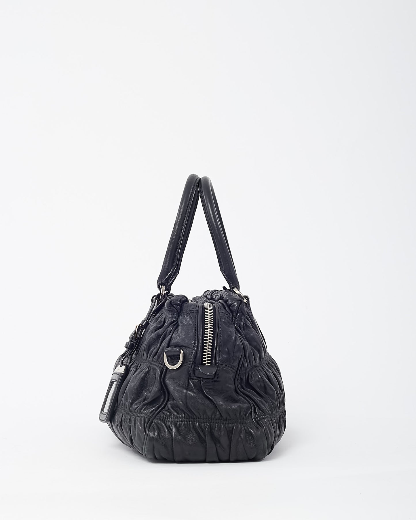 Prada Black Gaufre Nappa Leather Satchel Zip Tote Bag