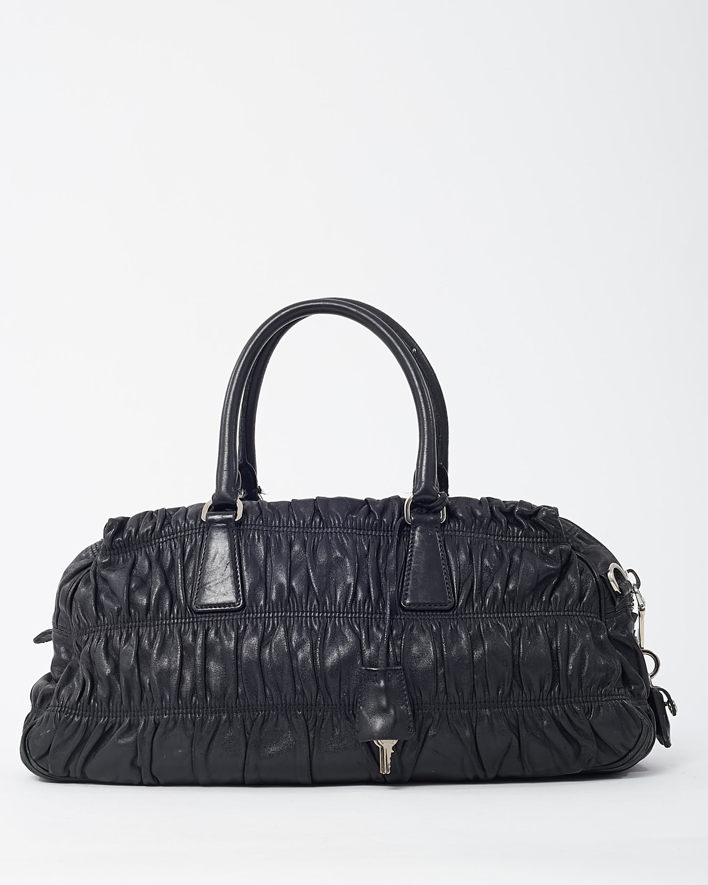 Prada Black Gaufre Nappa Leather Satchel Zip Tote Bag