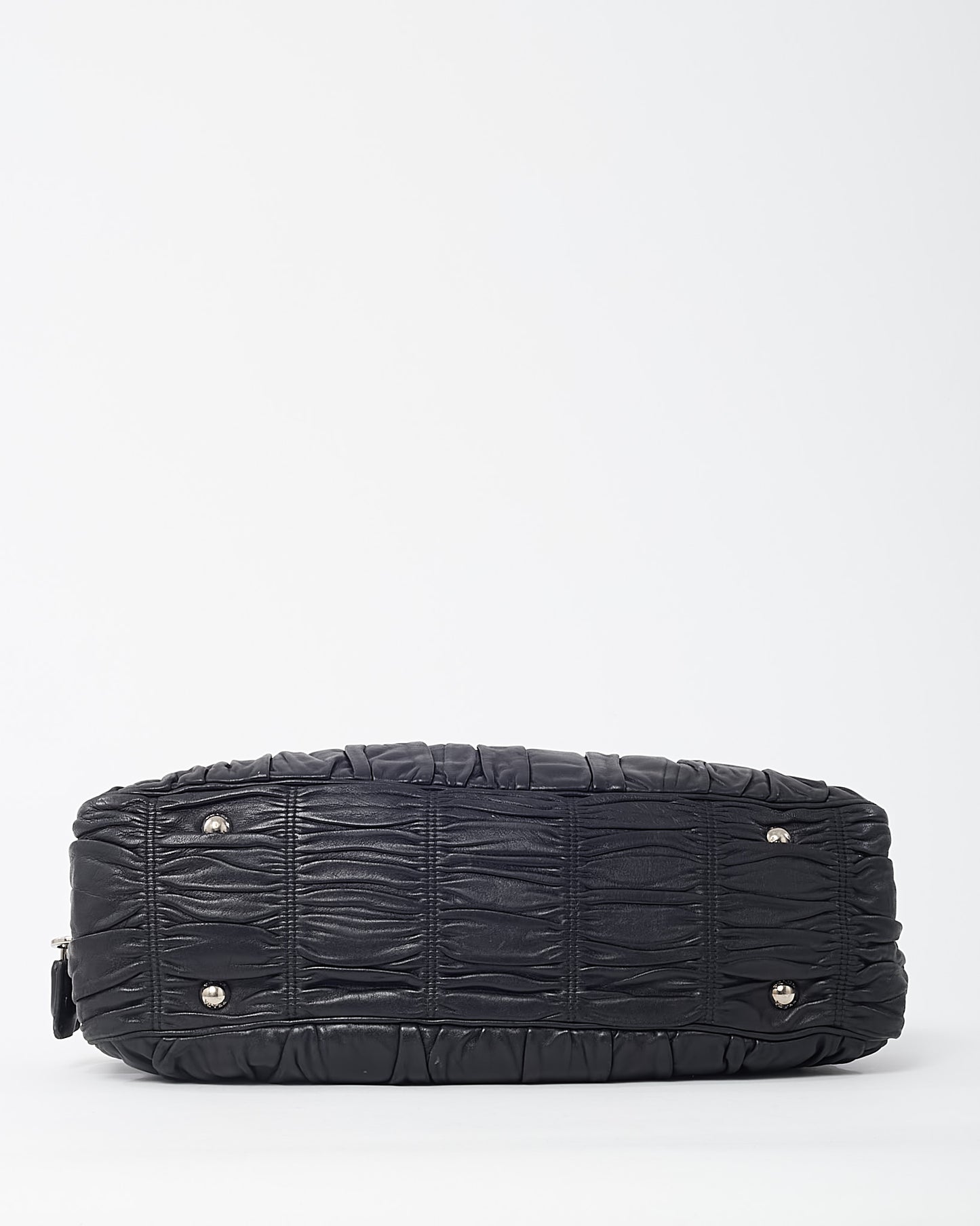 Prada Black Gaufre Nappa Leather Satchel Zip Tote Bag