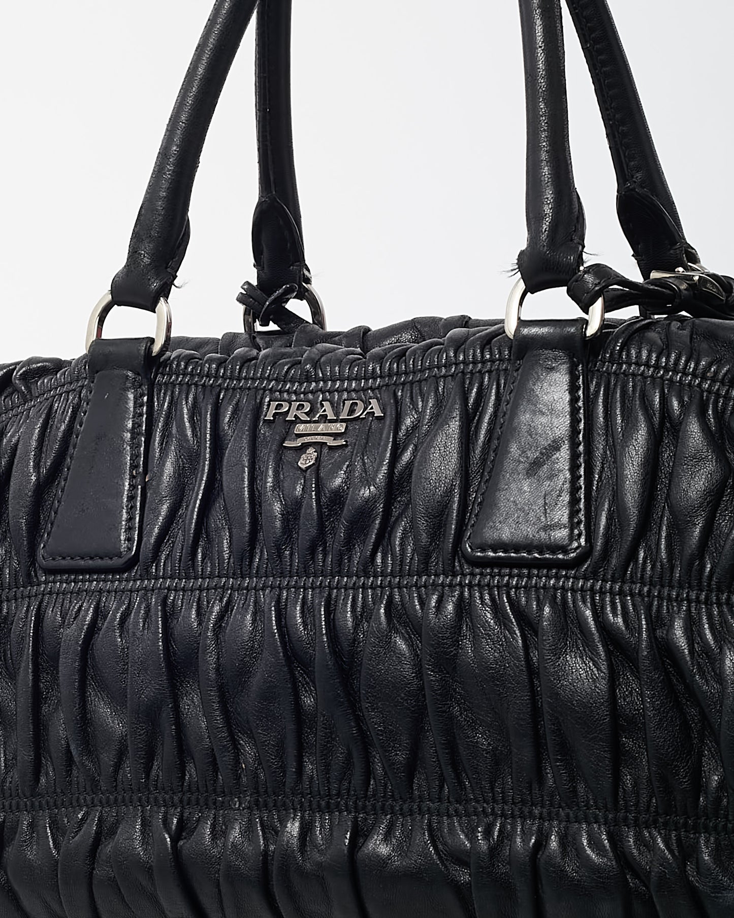 Prada Black Gaufre Nappa Leather Satchel Zip Tote Bag