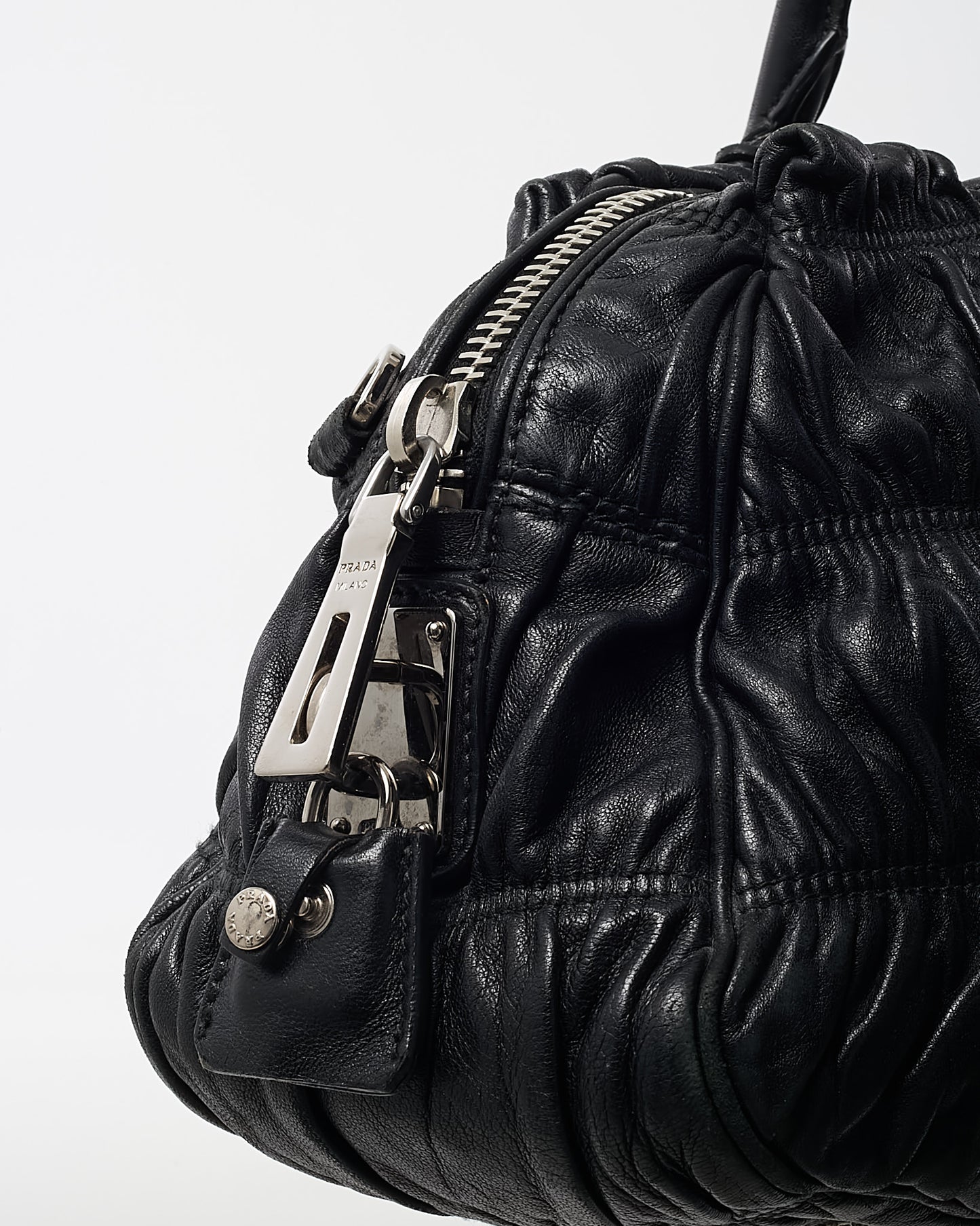 Prada Black Gaufre Nappa Leather Satchel Zip Tote Bag