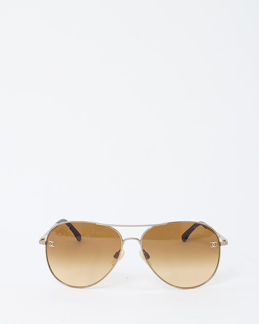 Chanel Gold Metal 4189-T-Q Pilot Aviator Sunglasses