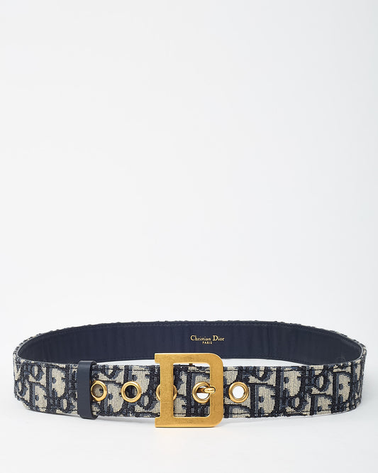 Dior Navy and White Monogram Oblique Jacquard Canvas Gold D DiorQuake Belt - 85