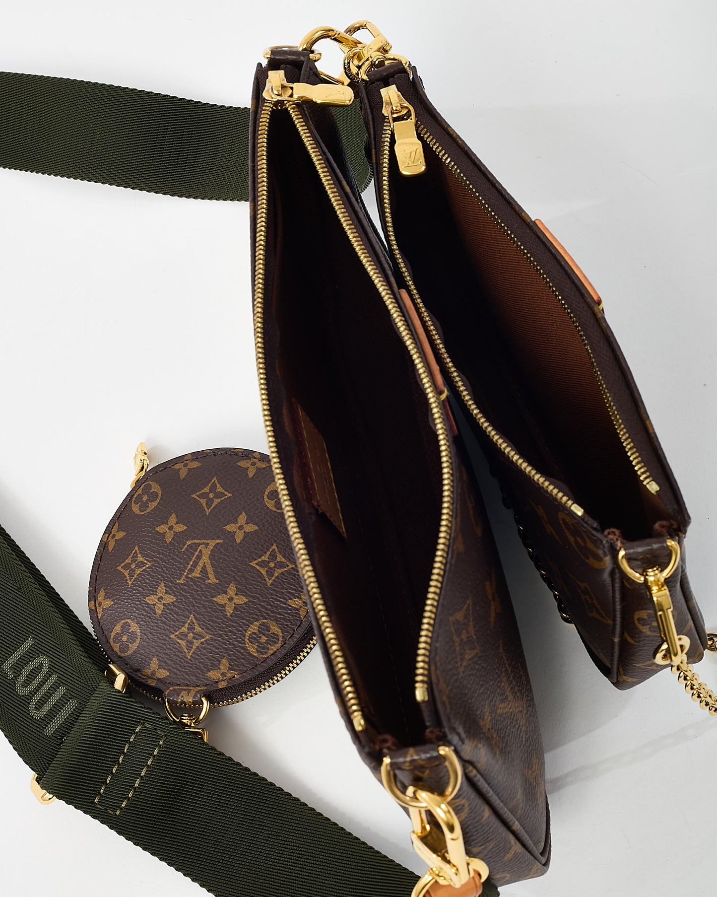Louis Vuitton Monogram Coated Canvas Khaki Multi Pochette Accessoires Crossbody Bag